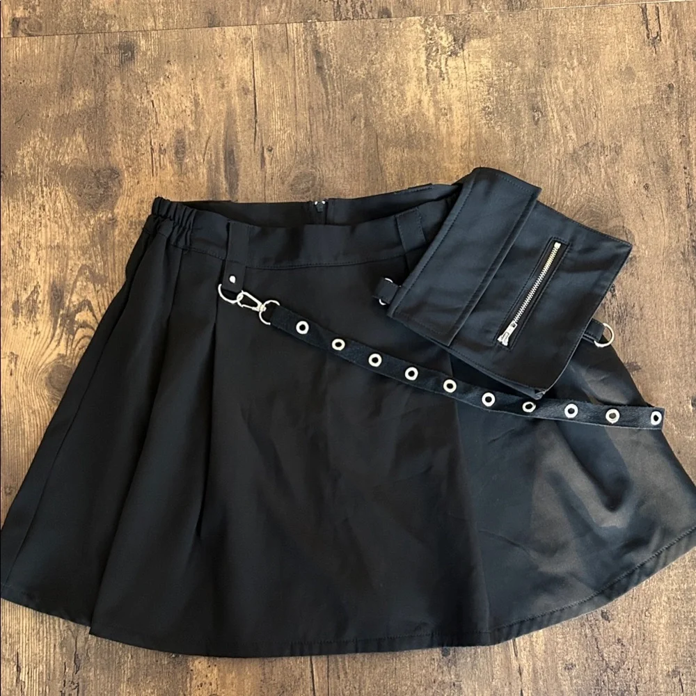 Black A-Line Skirt with Grommet Belt